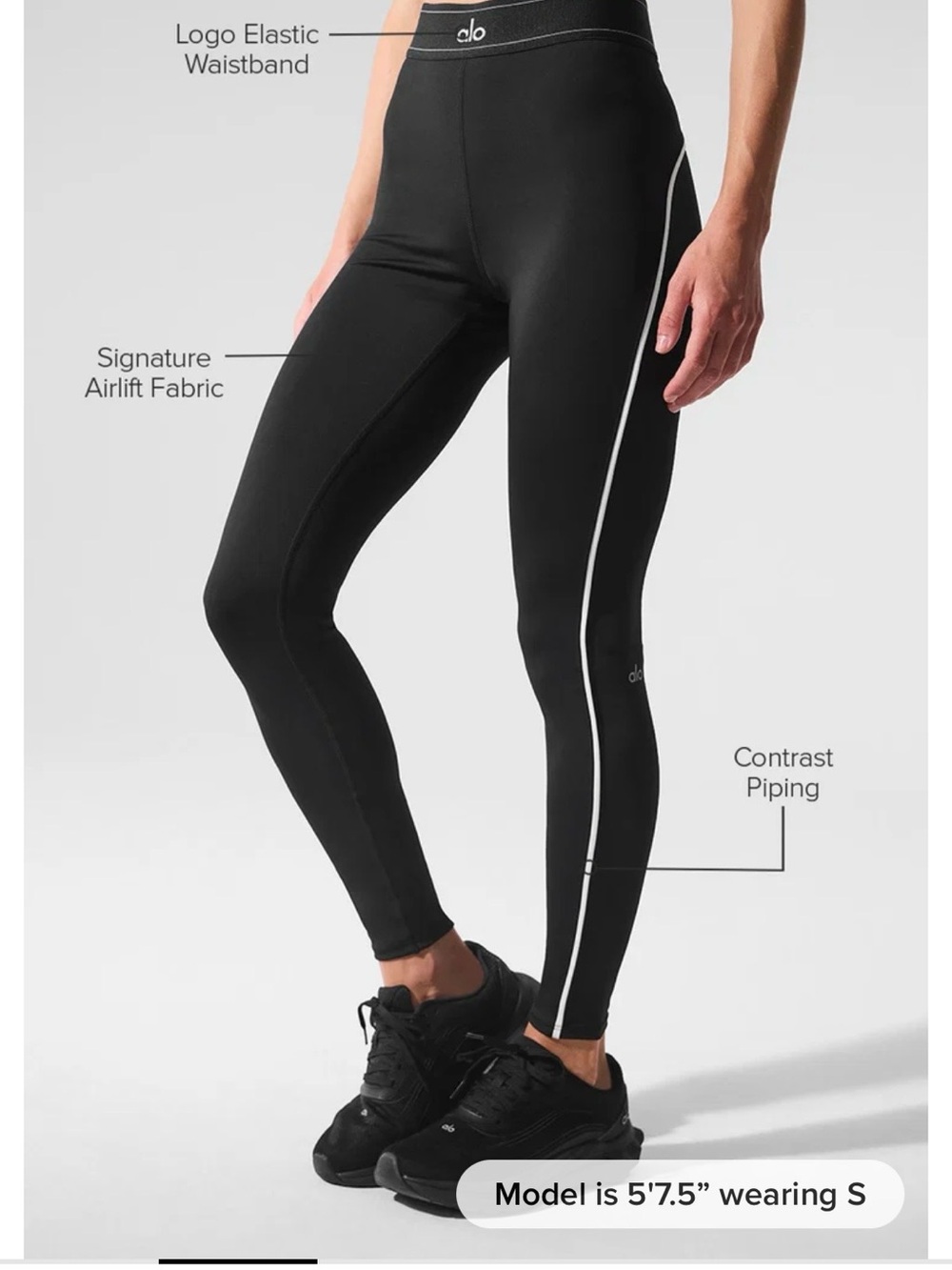 ALO Yoga High-Waist Black Leggings with Contrast Piping